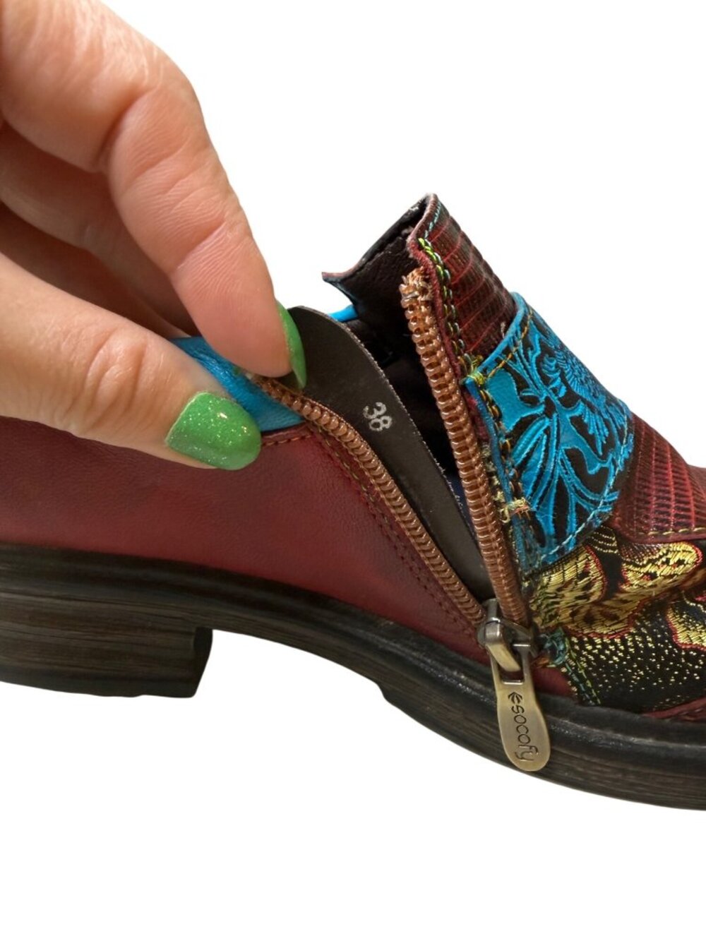 Socofy Floral Faux Leather Mary Jane Shoes Women's EU 38 Colorful Boho Artistic - Picture 7 of 8